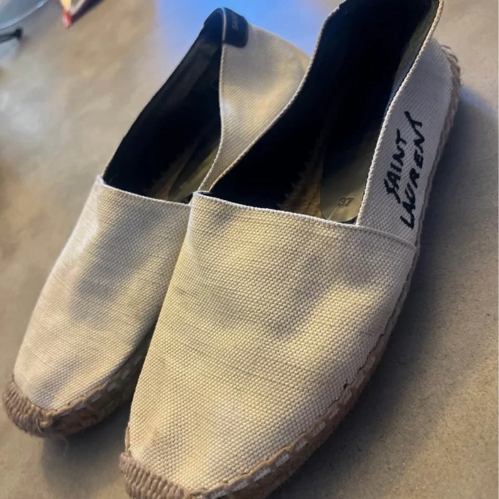 Saint Laurent Cream Canvas Slip-On Espadrilles